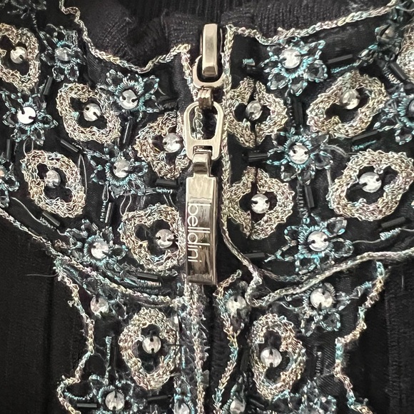 Ribbed zip up long sleeve sweater scallop hem mock neck beaded embellishments * - Picture 7 of 11